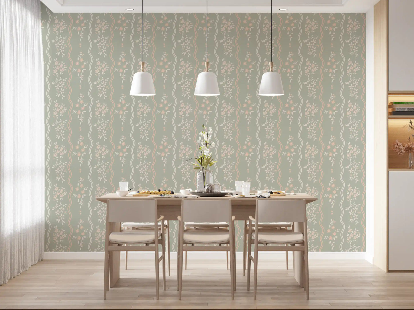 Sweet Sage and Blush Cottage Stripe Wallpaper Wallpaper⁠