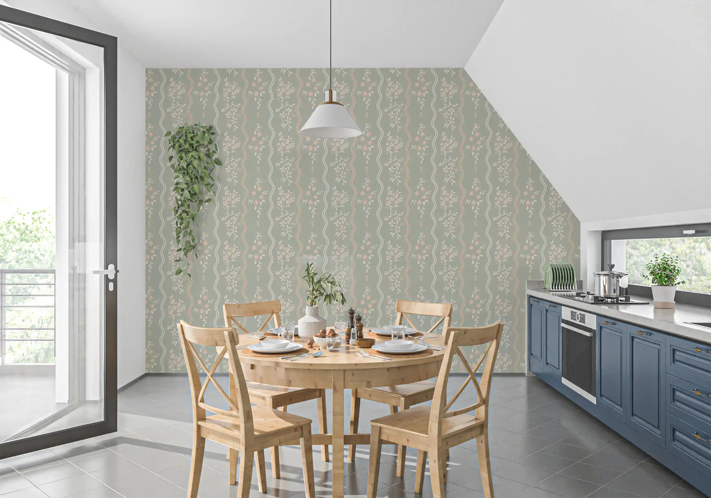 Sweet Sage and Blush Cottage Stripe Wallpaper Wallpaper⁠
