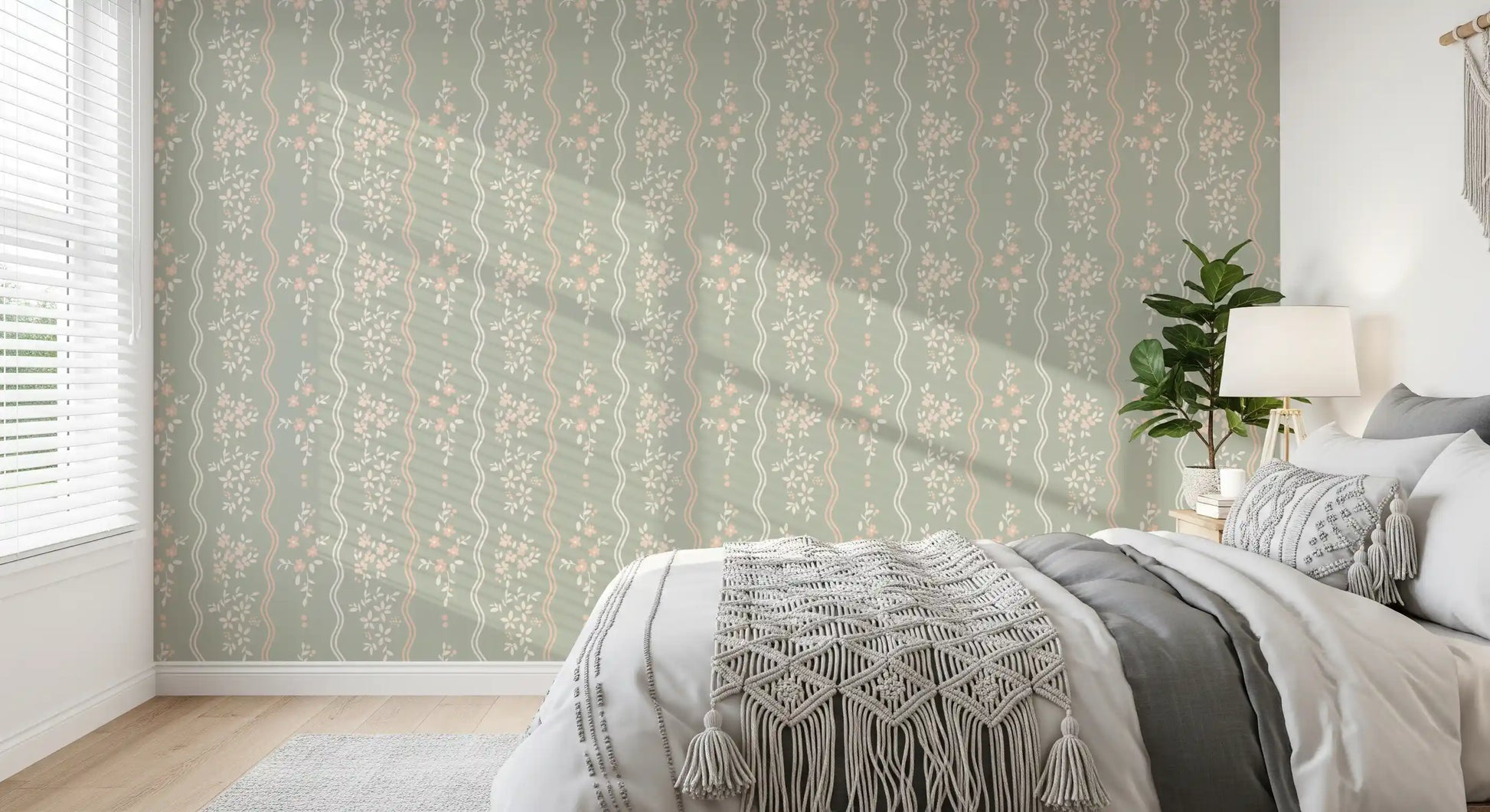 Sweet Sage and Blush Cottage Stripe Wallpaper Wallpaper⁠