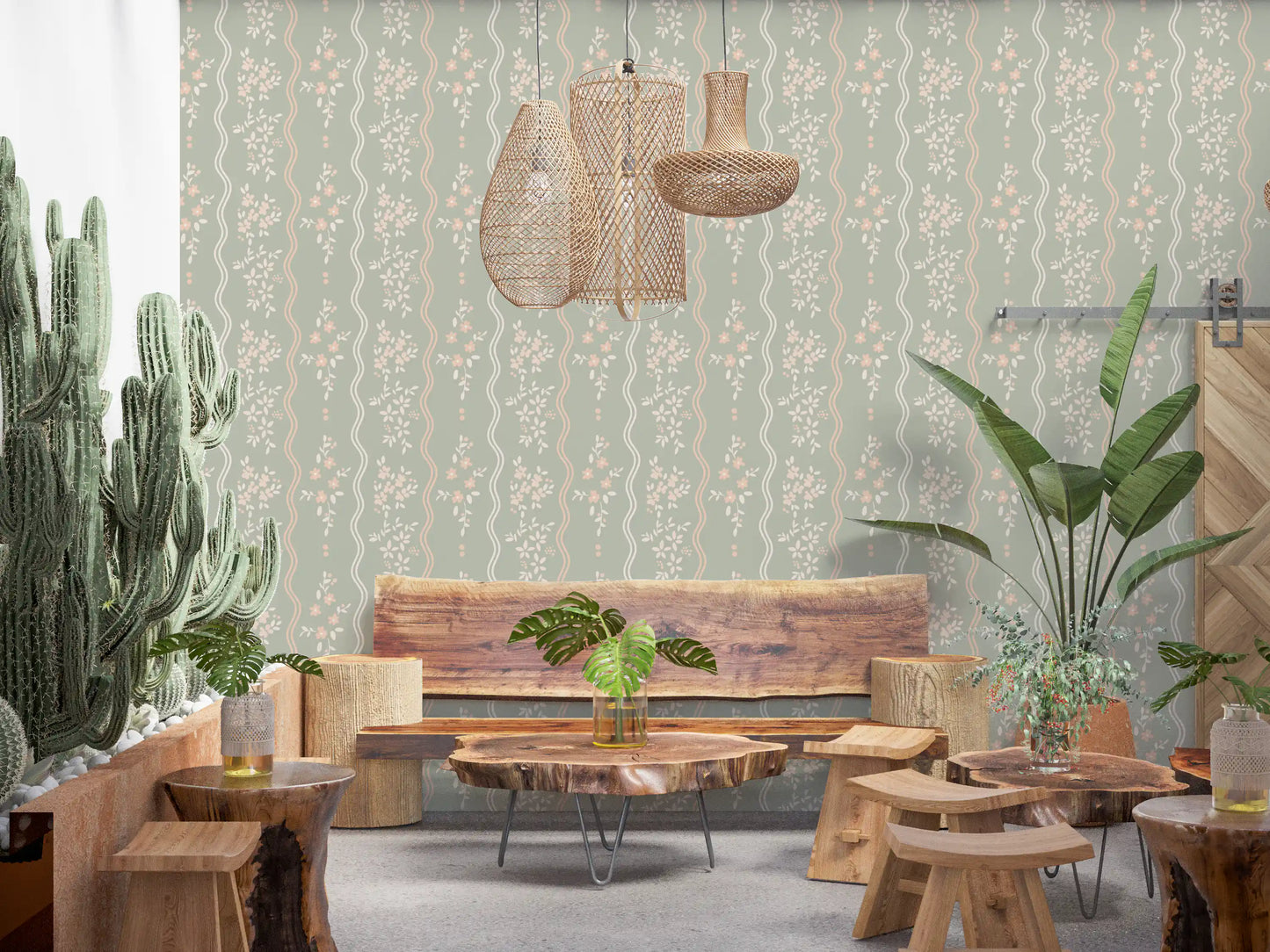 Sweet Sage and Blush Cottage Stripe Wallpaper Wallpaper⁠