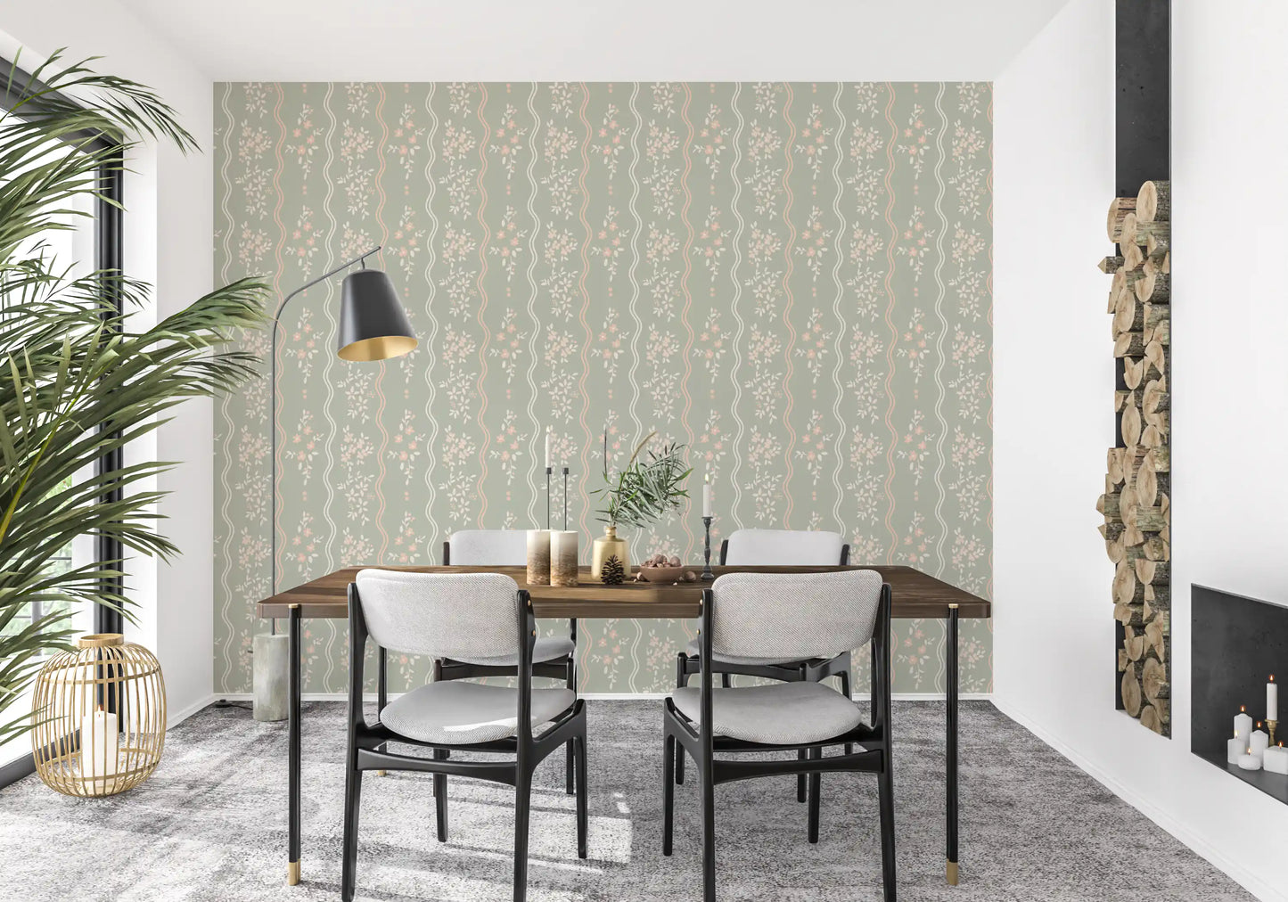 Sweet Sage and Blush Cottage Stripe Wallpaper Wallpaper⁠