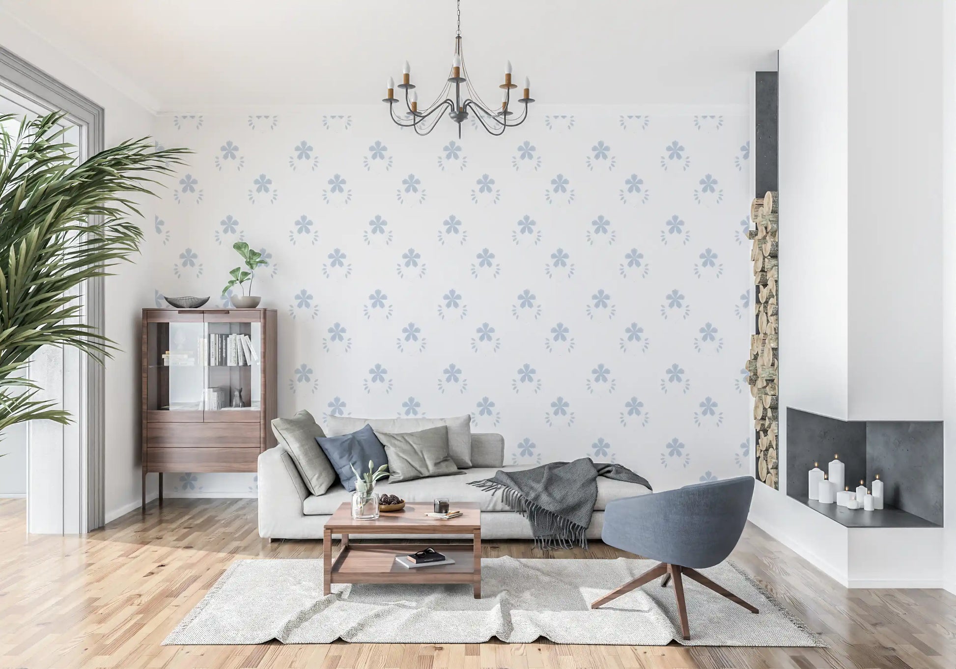 Serene Scandi Blue Blossom Wallpaper Wallpaper⁠