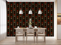 Crimson Folk Art Floral Stripe Wallpaper Wallpaper⁠
