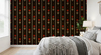 Crimson Folk Art Floral Stripe Wallpaper Wallpaper⁠
