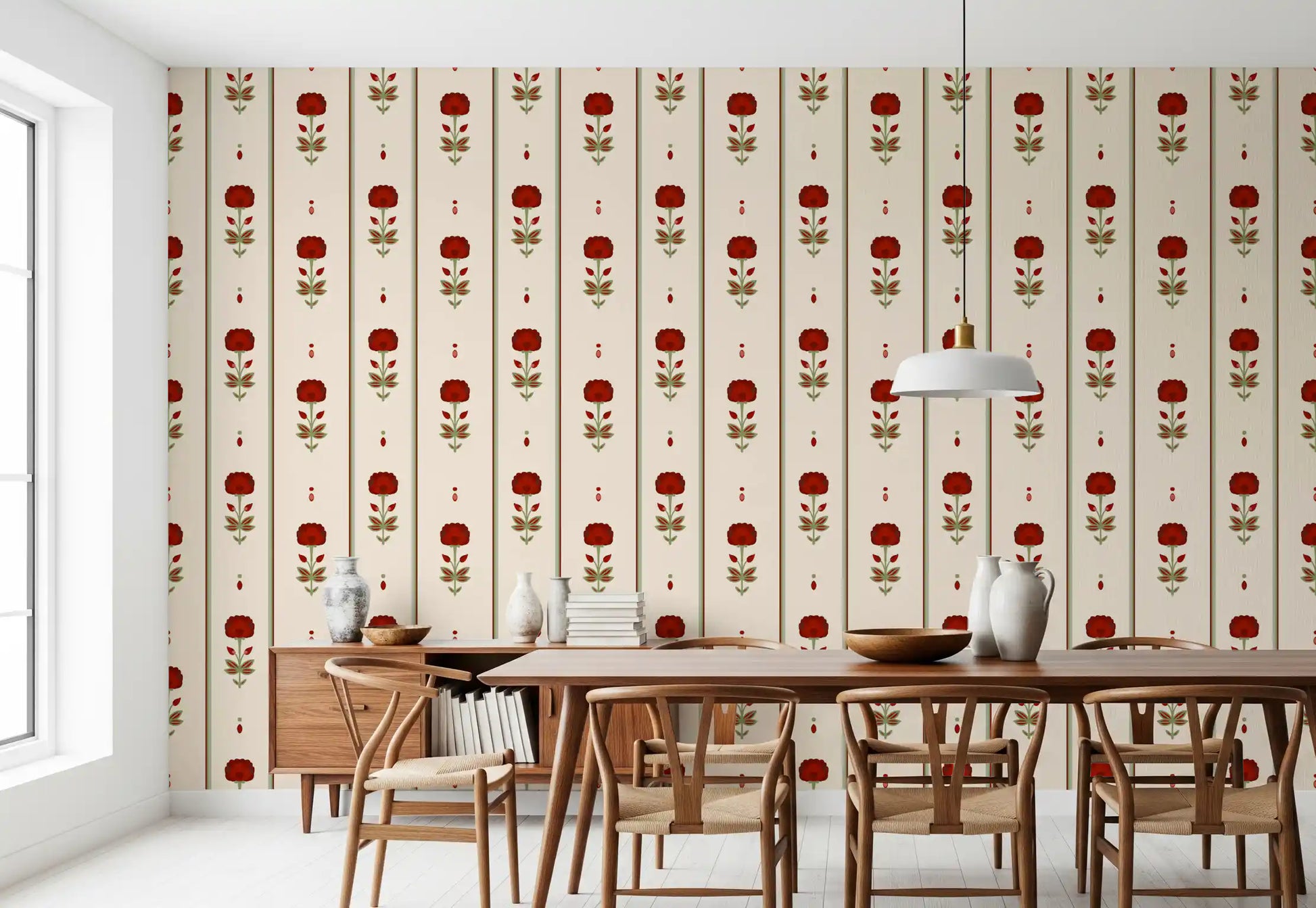 Vintage Heritage Red Floral Stripe Wallpaper Wallpaper⁠
