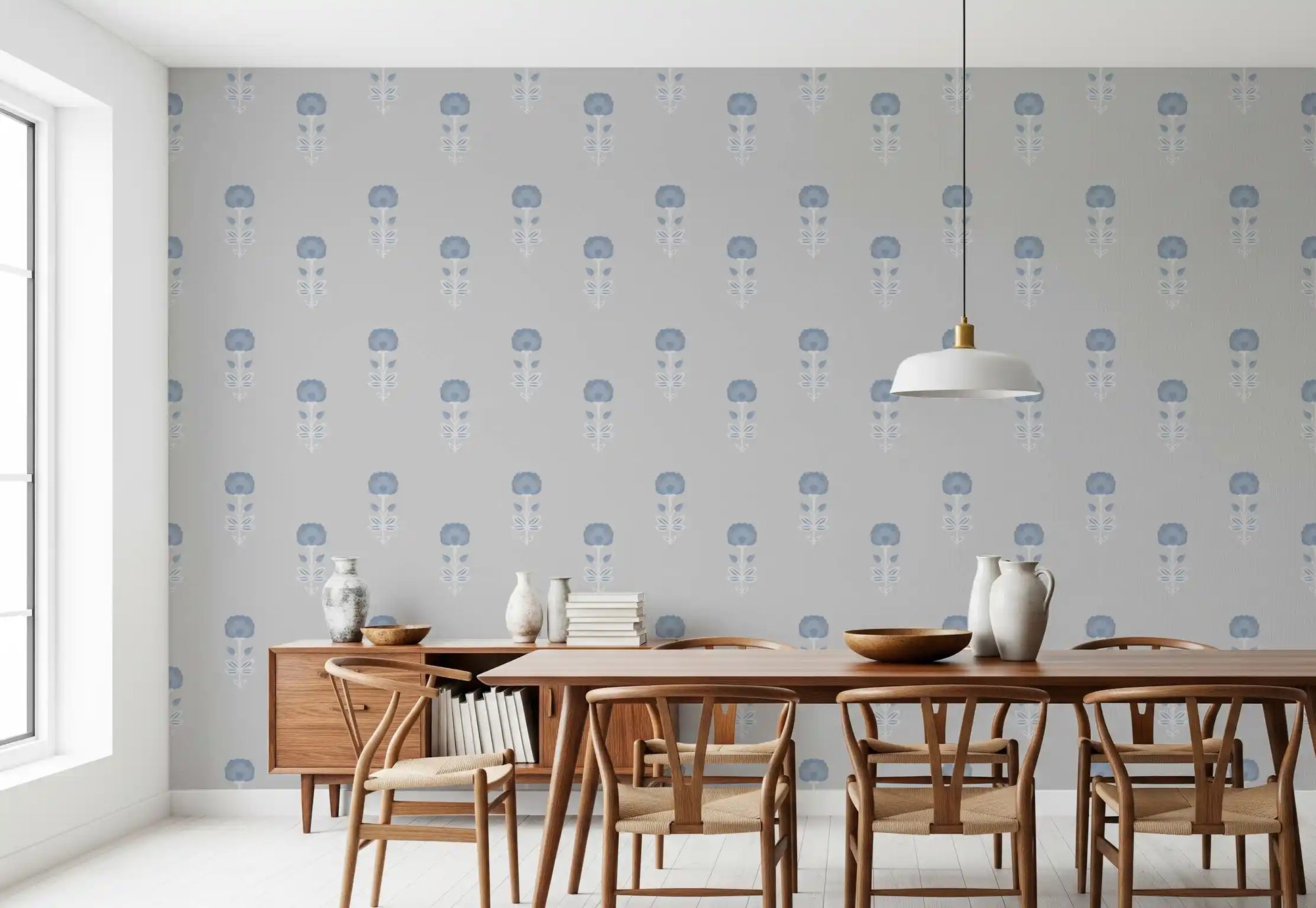 Blue Blossom Indian Block Print Wallpaper Wallpaper⁠