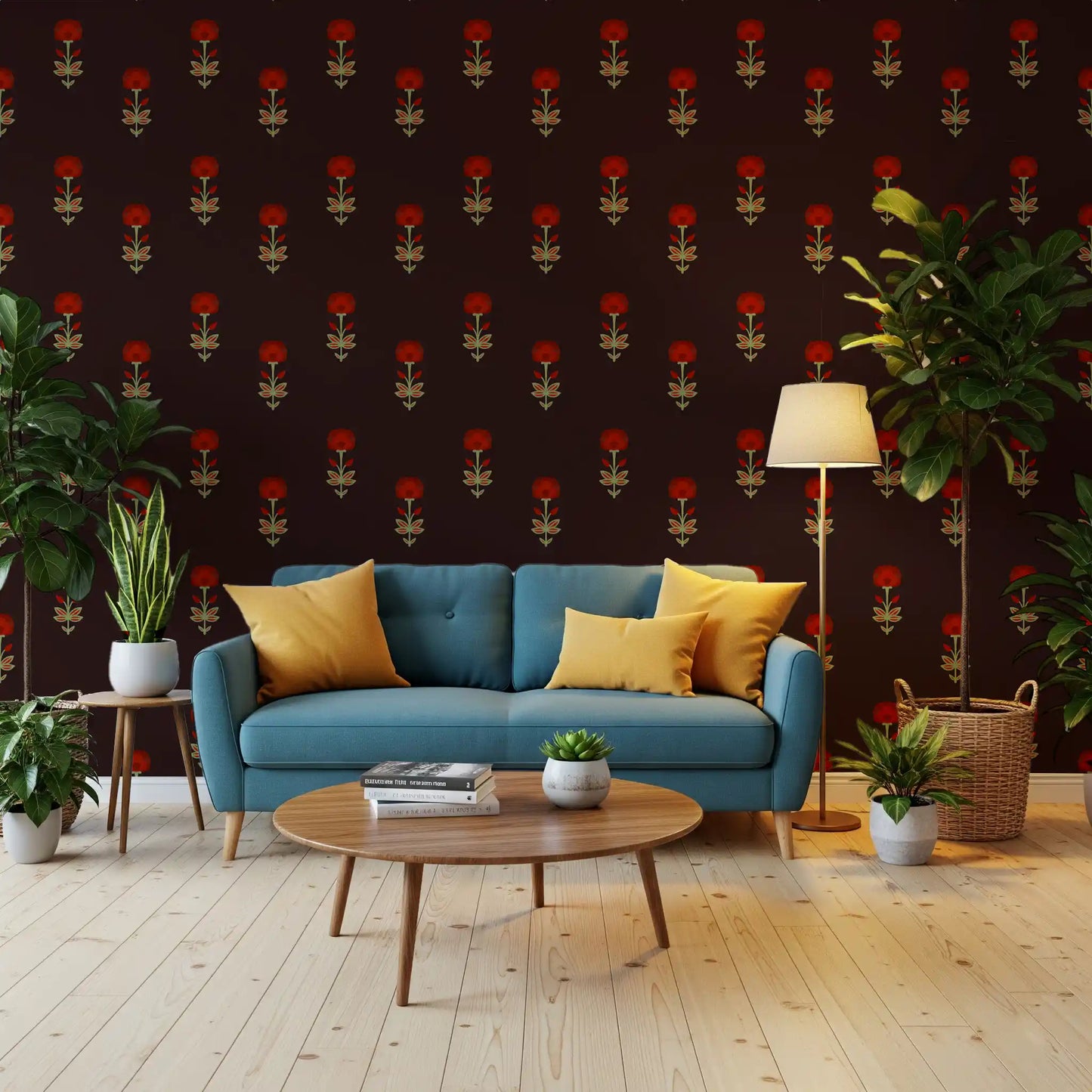 Crimson Mughal Blooms Wallpaper Wallpaper⁠