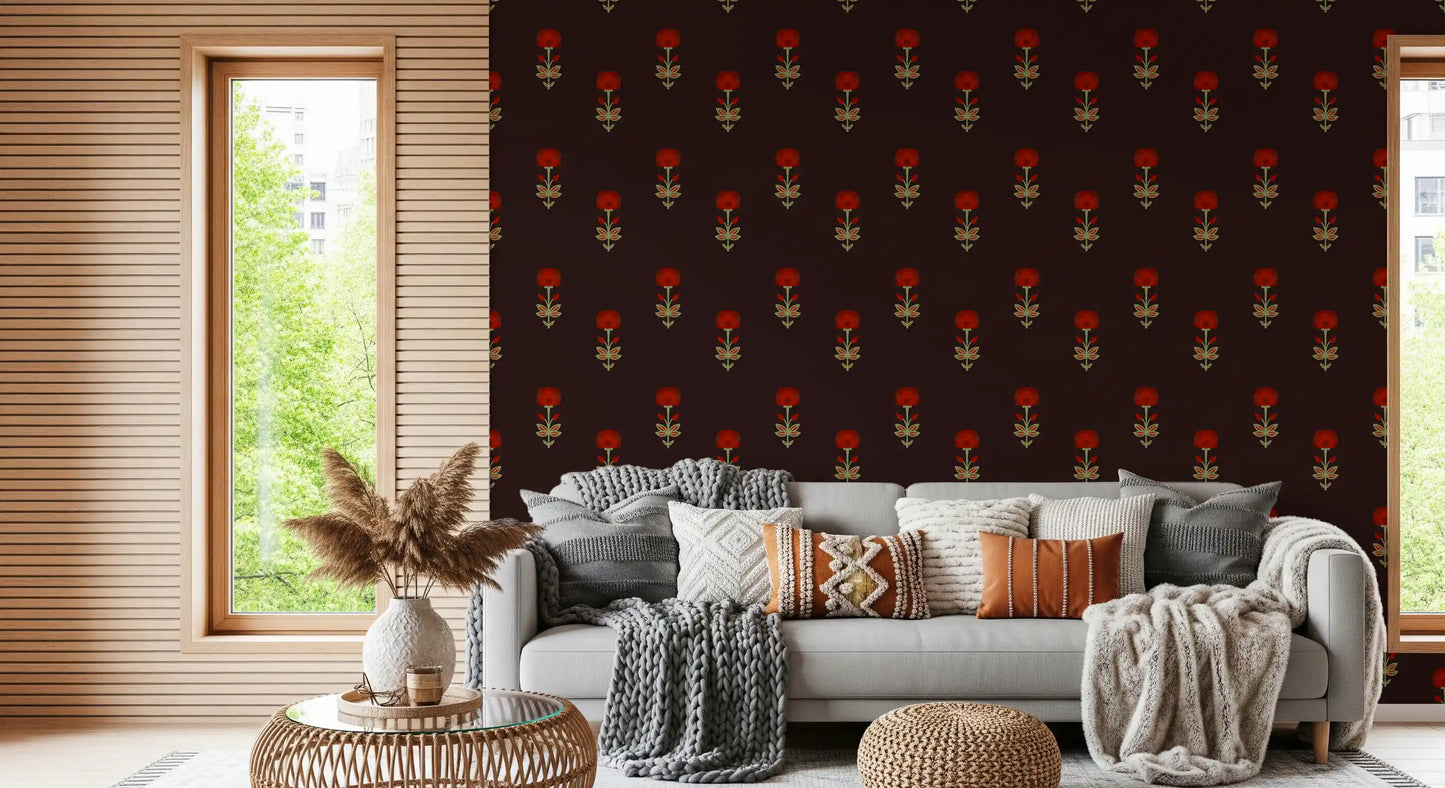 Crimson Mughal Blooms Wallpaper Wallpaper⁠