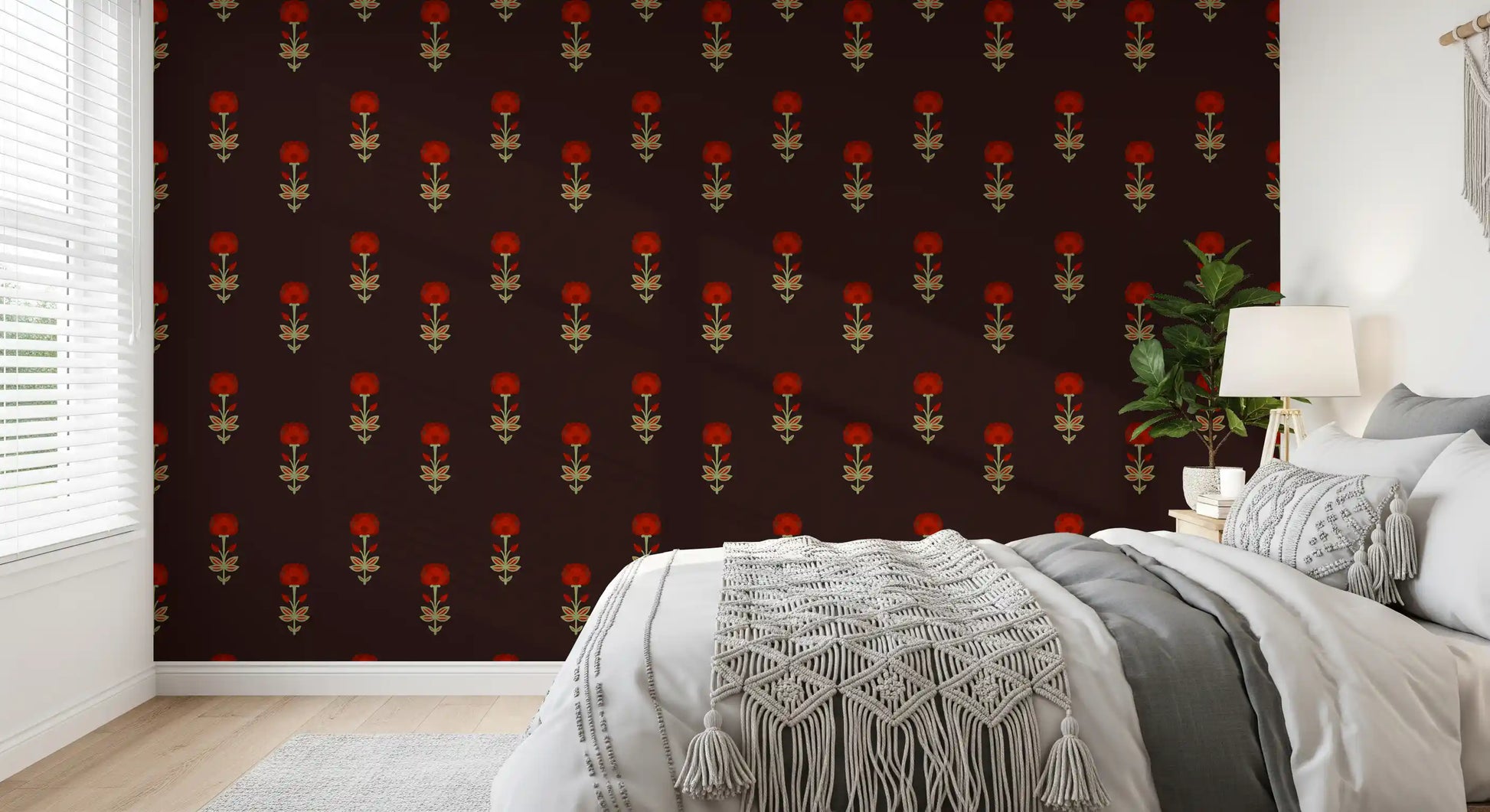 Crimson Mughal Blooms Wallpaper Wallpaper⁠