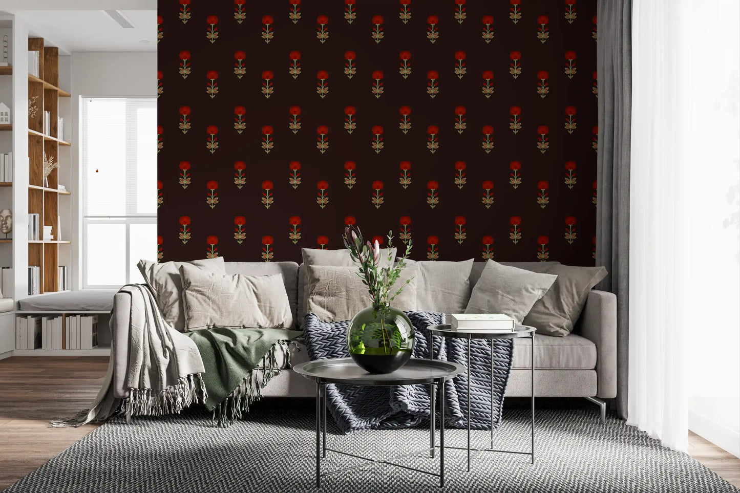 Crimson Mughal Blooms Wallpaper Wallpaper⁠