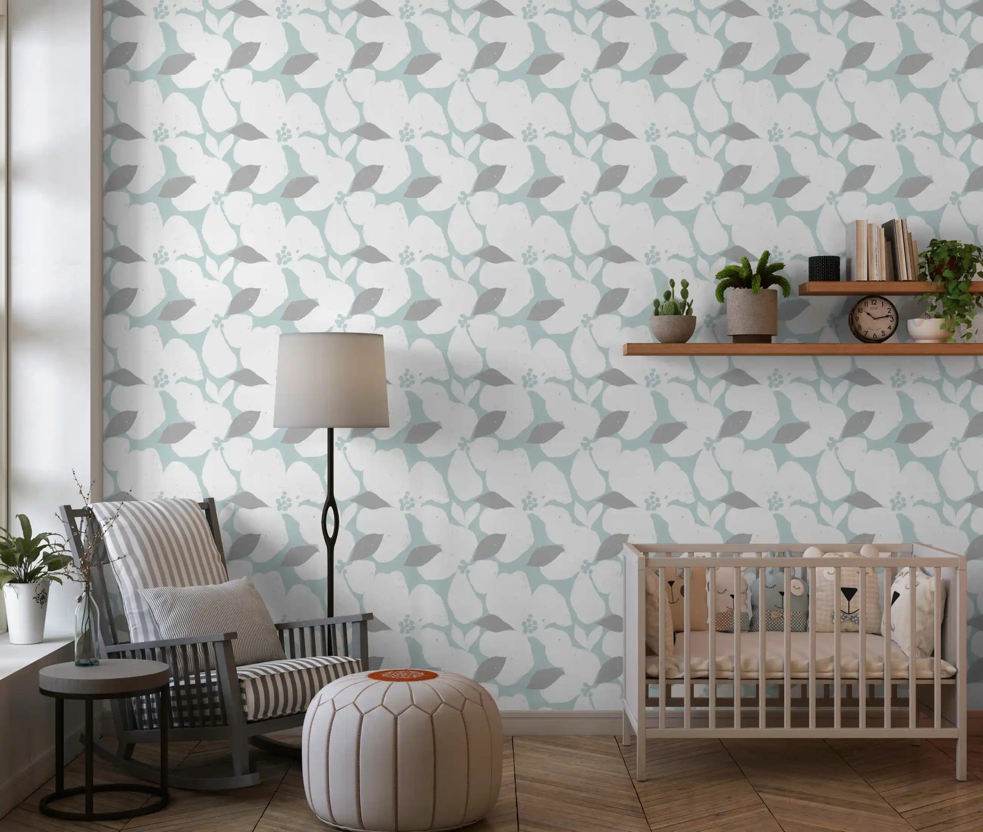 Pale Blue Pastel Bloom Floral Wallpaper Wallpaper⁠