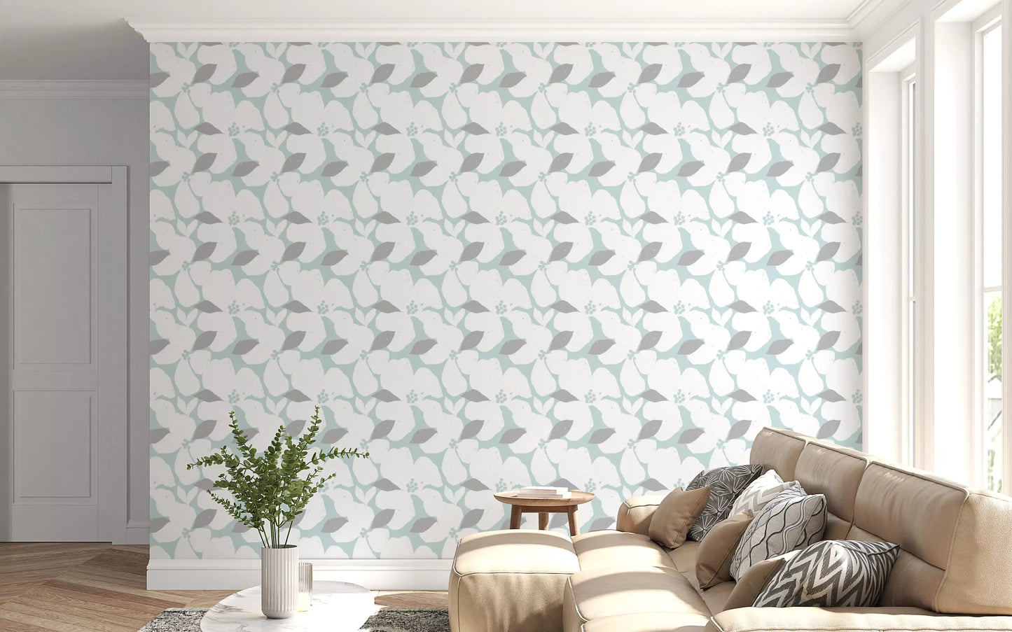Pale Blue Pastel Bloom Floral Wallpaper Wallpaper⁠
