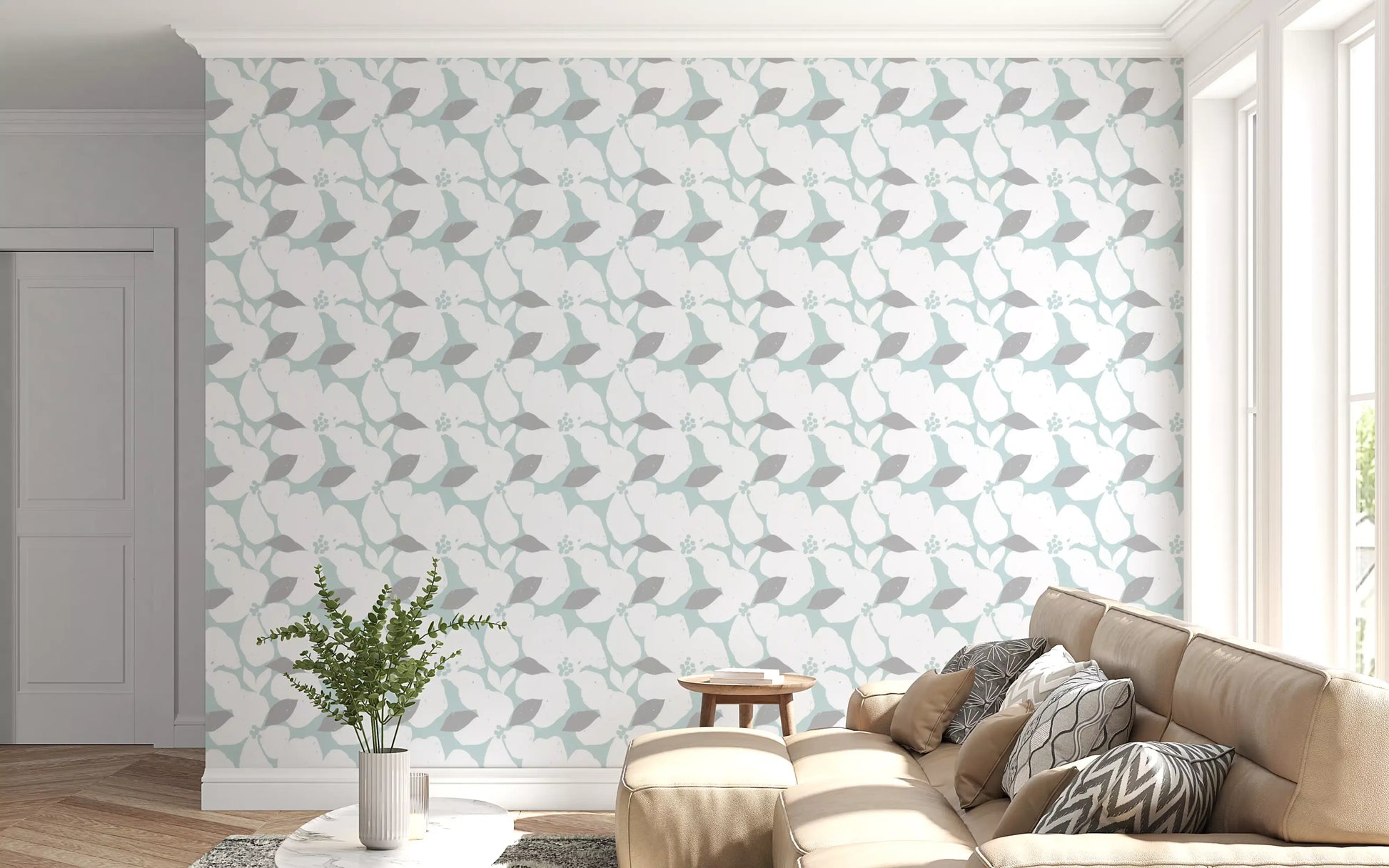 Pale Blue Pastel Bloom Floral Wallpaper Wallpaper⁠