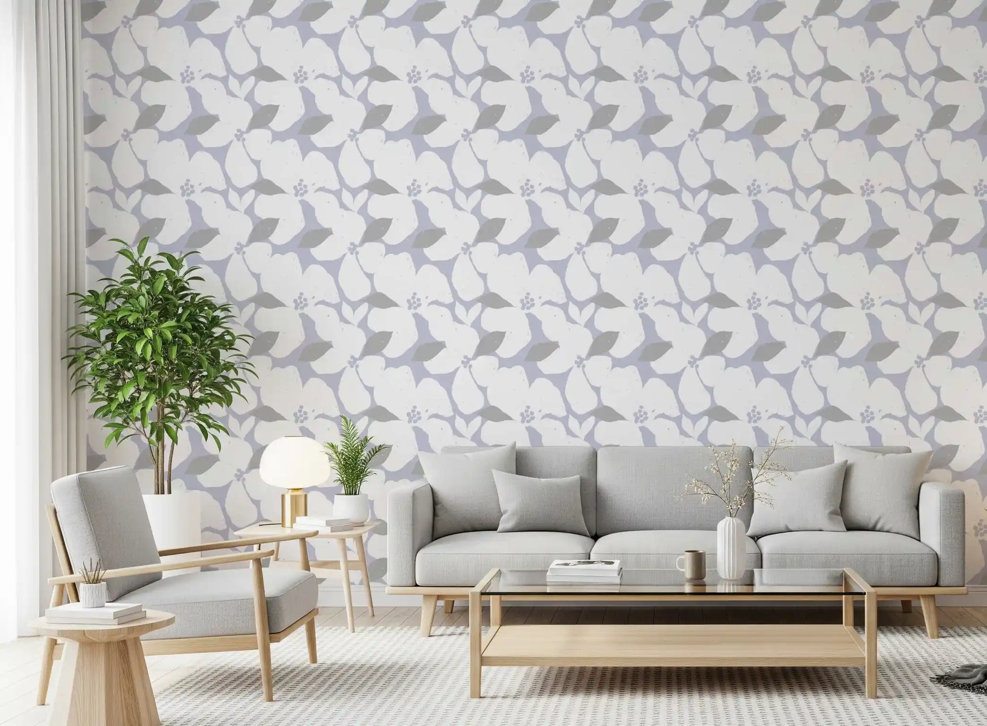 Nordic Blossom Soft Periwinkle Wallpaper Wallpaper⁠