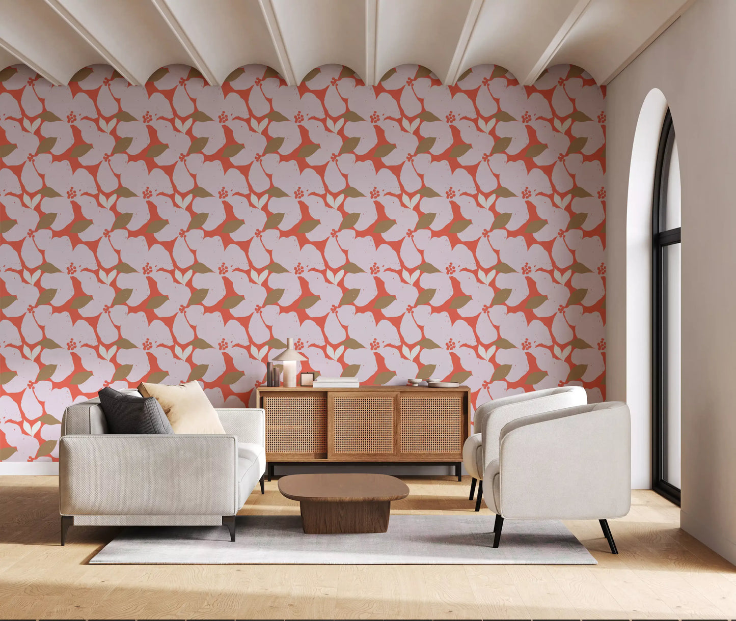 Retro Coral Abstract Floral Wallpaper Wallpaper⁠