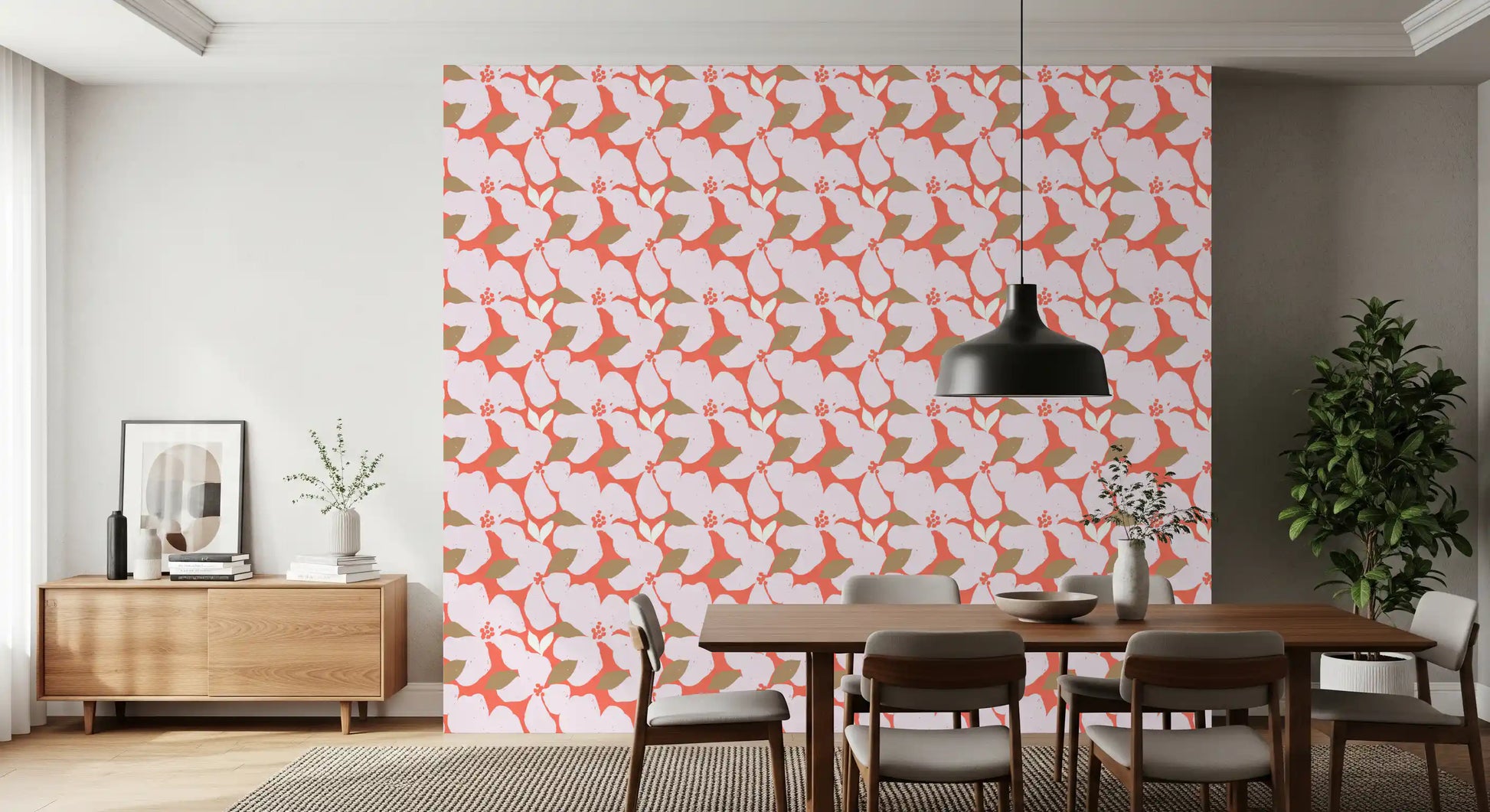 Retro Coral Abstract Floral Wallpaper Wallpaper⁠