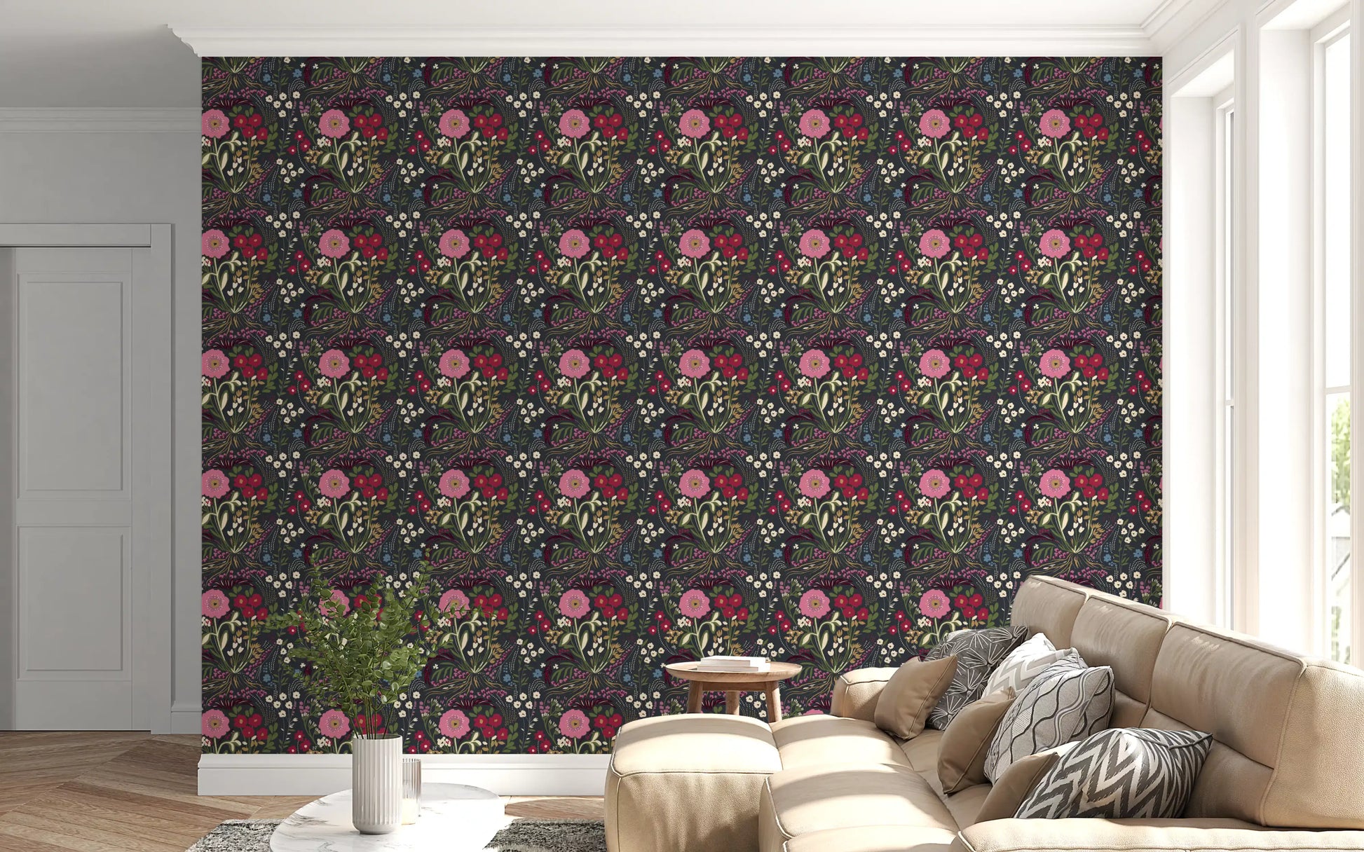 Enchanted Midnight Folk Floral Wallpaper Wallpaper⁠
