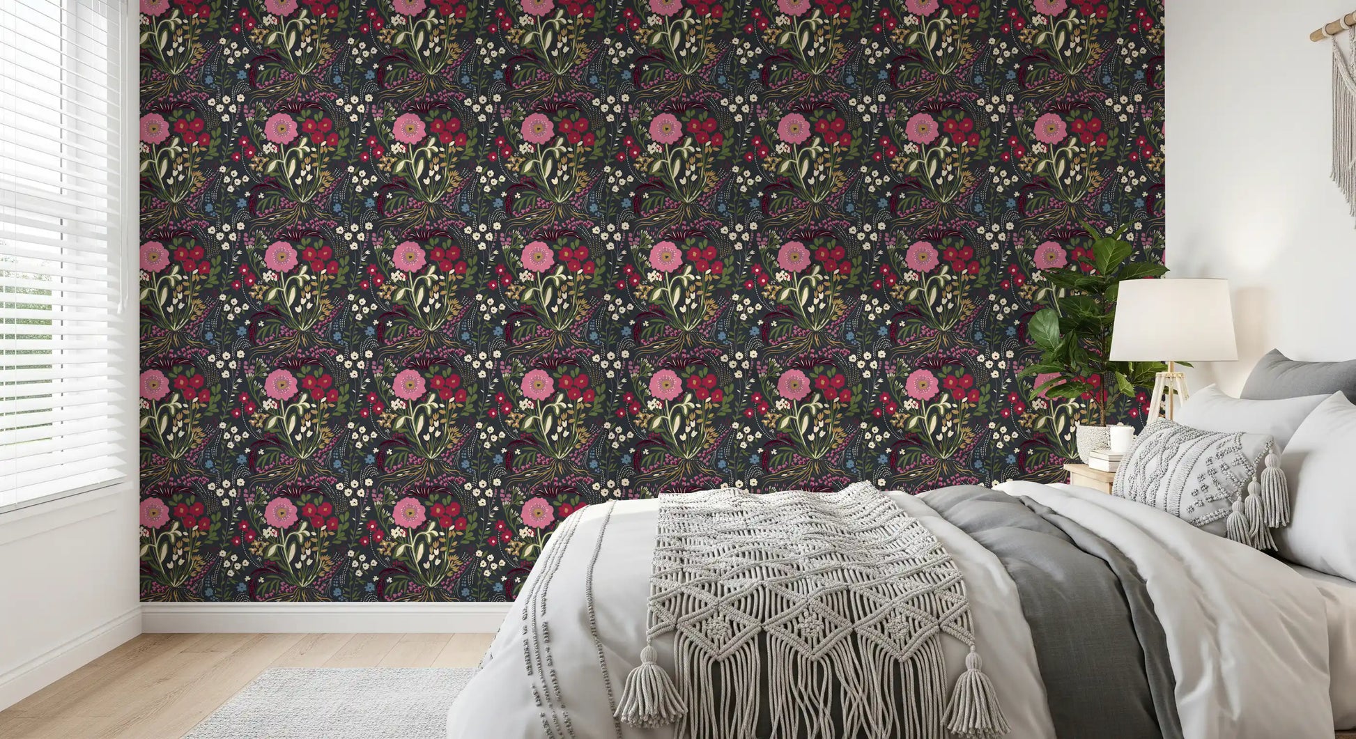 Enchanted Midnight Folk Floral Wallpaper Wallpaper⁠