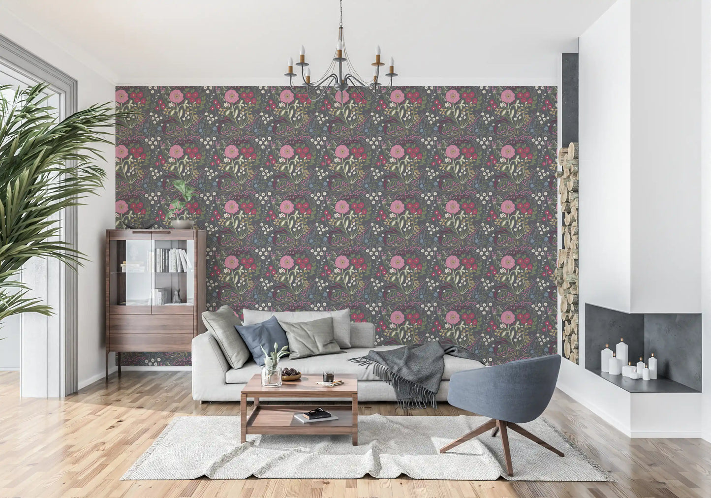 Enchanted Midnight Folk Floral Wallpaper Wallpaper⁠