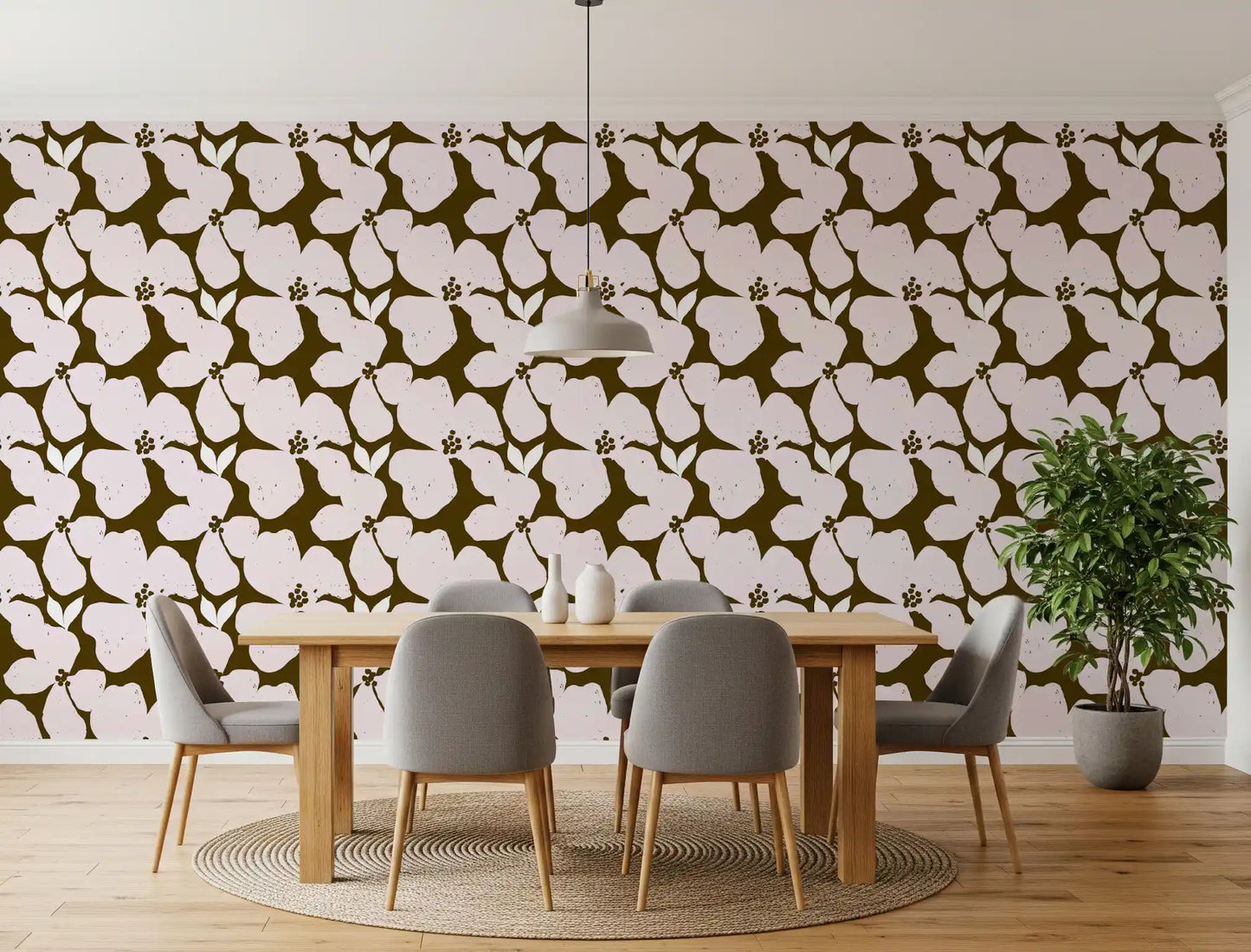 Earthy Olive and Blush Bold Floral Wallpaper Wallpaper⁠