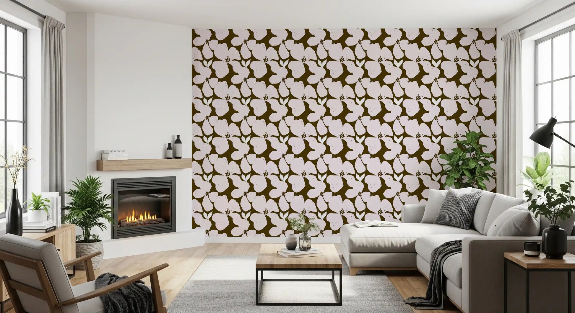 Earthy Olive and Blush Bold Floral Wallpaper Wallpaper⁠