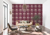 Midnight Wildflower Meadow on Red Wallpaper⁠
