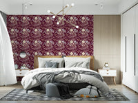 Midnight Wildflower Meadow on Red Wallpaper⁠