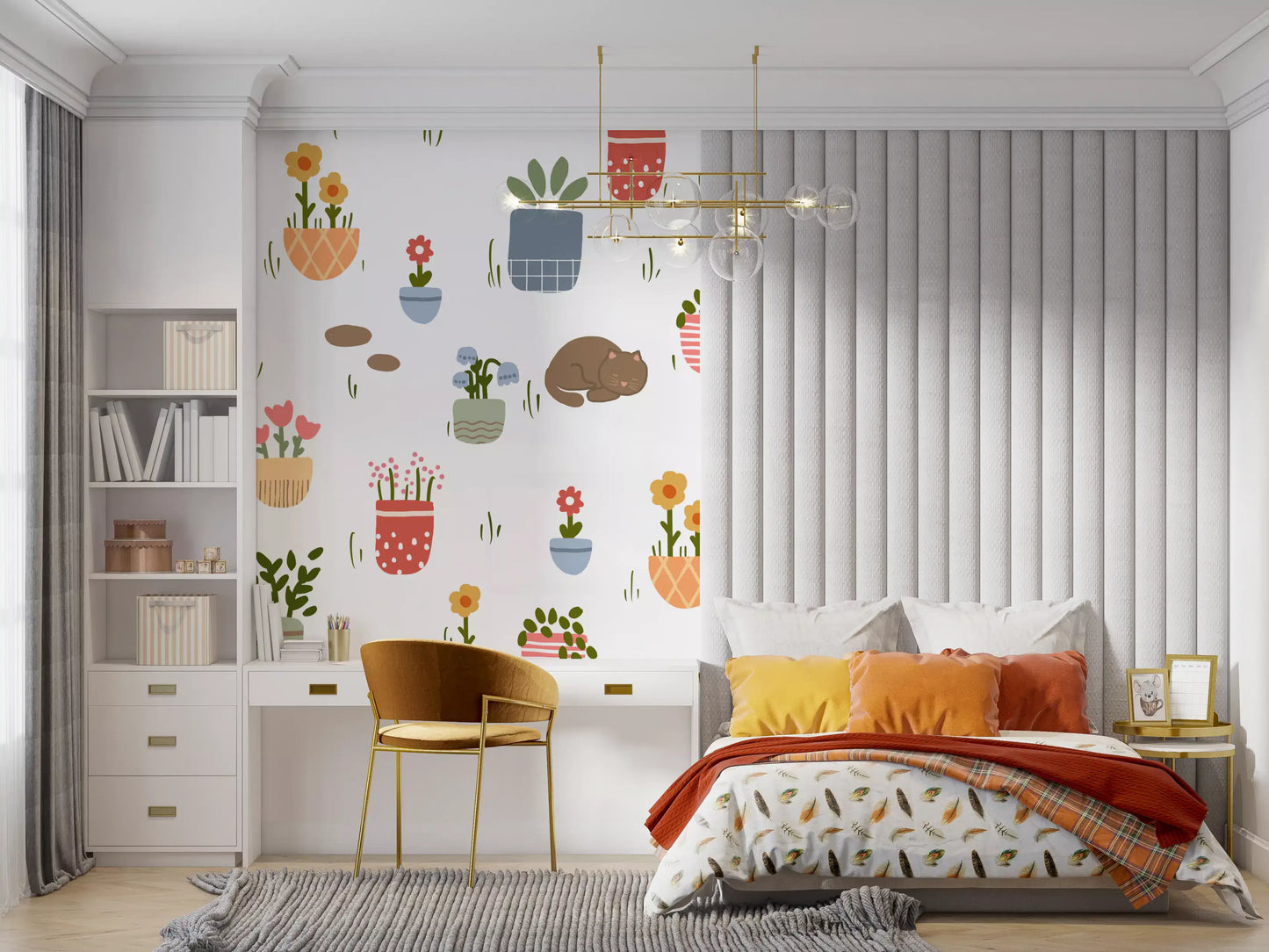 Sleeping Cats and Potted Plants Wallpaper Wall Mural