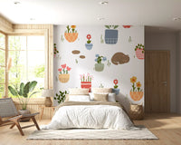 Sleeping Cats and Potted Plants Wallpaper Wall Mural