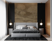 Rustic Sepia Hills Landscape Wallpaper Wall Mural