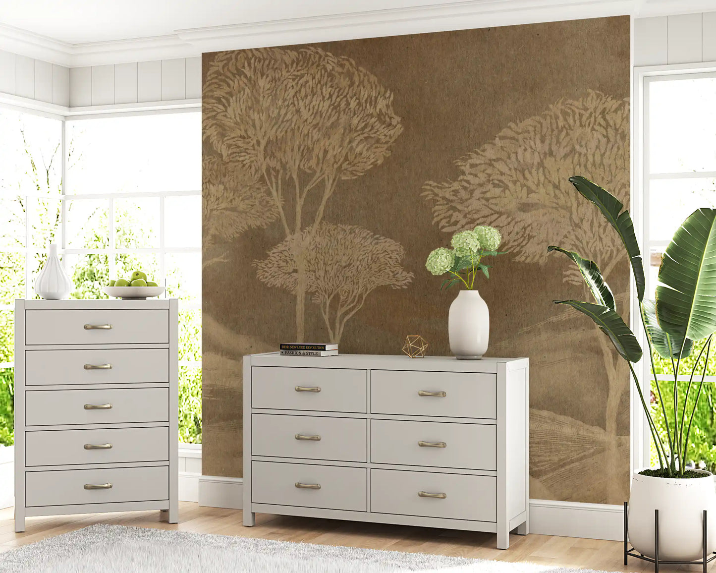 Rustic Sepia Hills Landscape Wallpaper Wall Mural