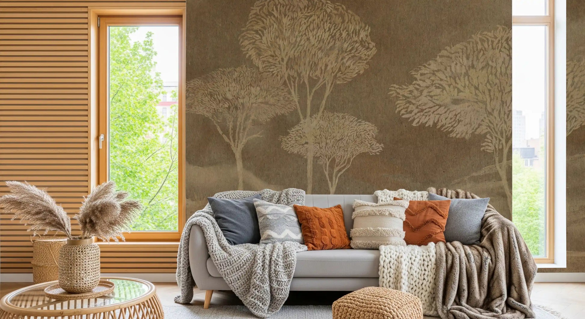 Rustic Sepia Hills Landscape Wallpaper Wall Mural