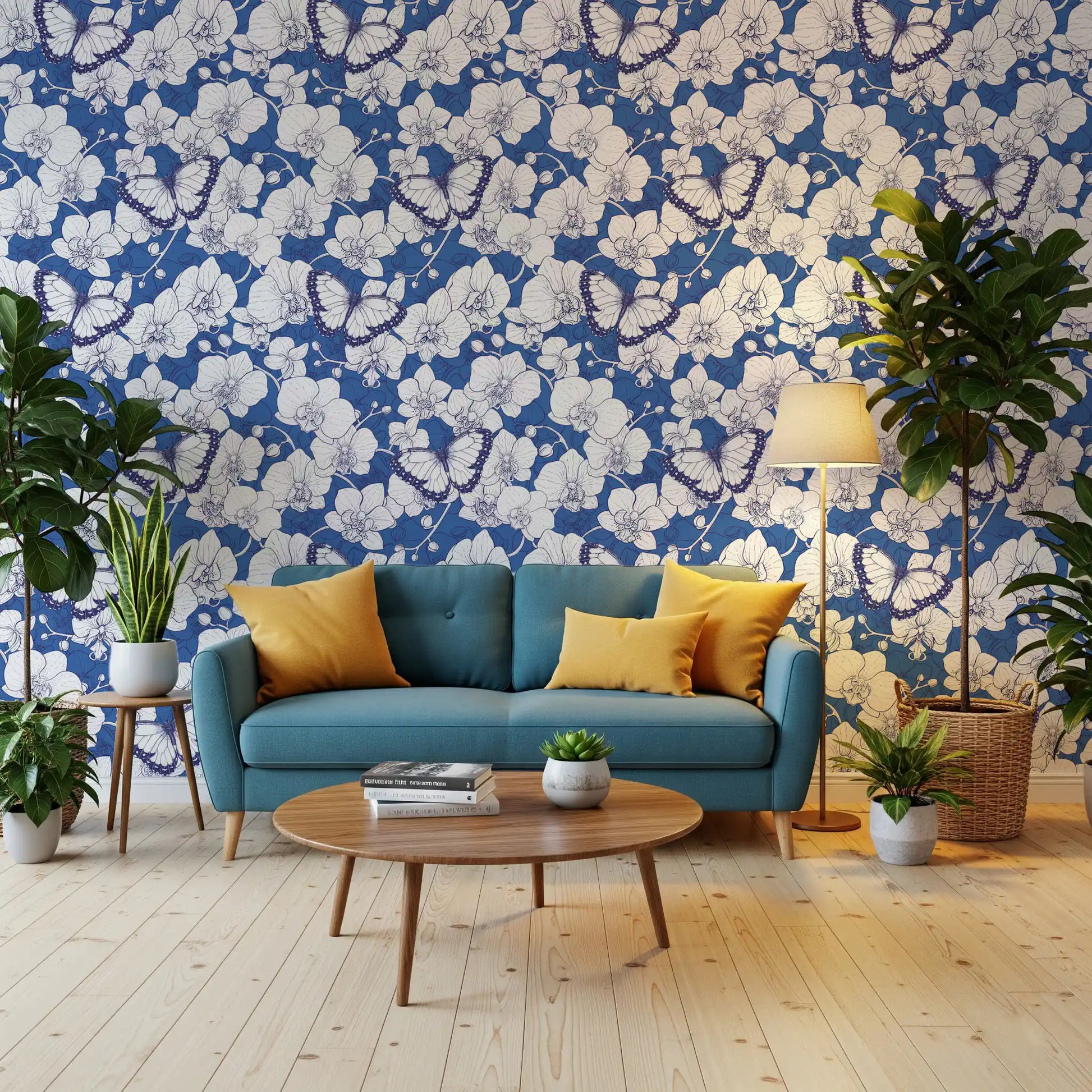 Botanical Orchid Garden with Butterflies Wallpaper⁠