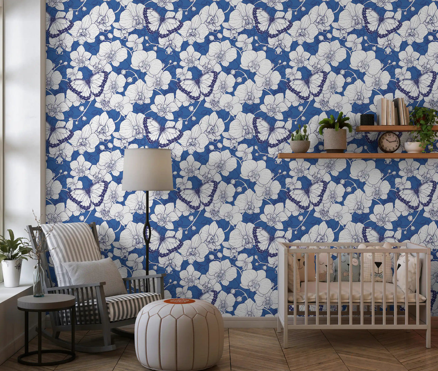 Botanical Orchid Garden with Butterflies Wallpaper⁠