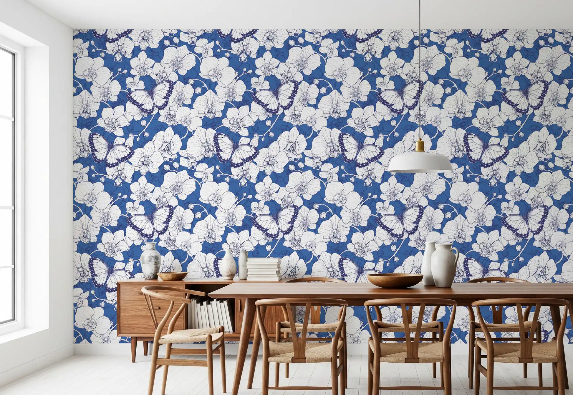 Botanical Orchid Garden with Butterflies Wallpaper⁠