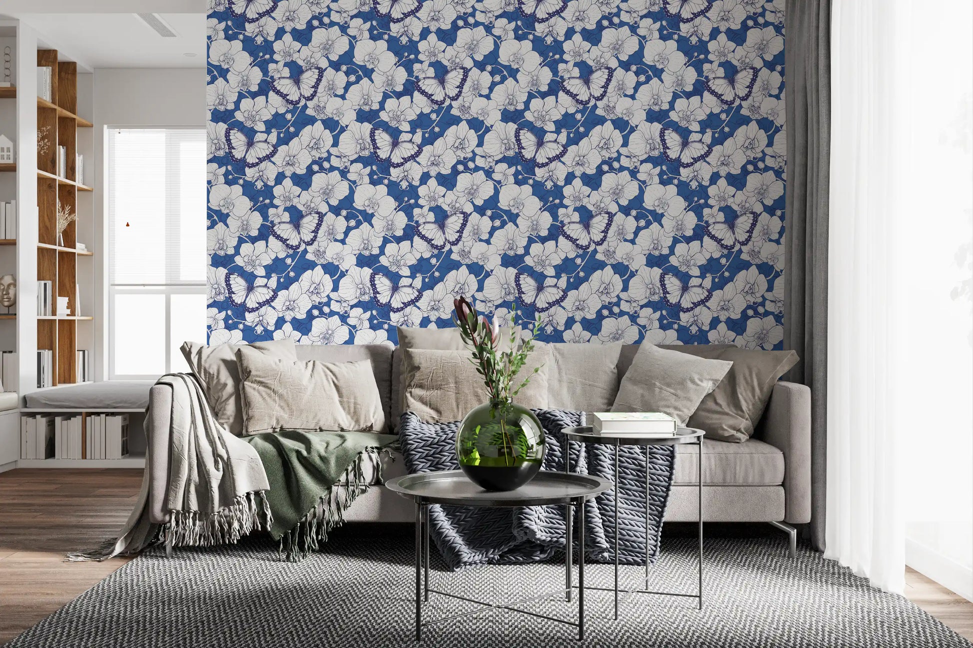 Botanical Orchid Garden with Butterflies Wallpaper⁠