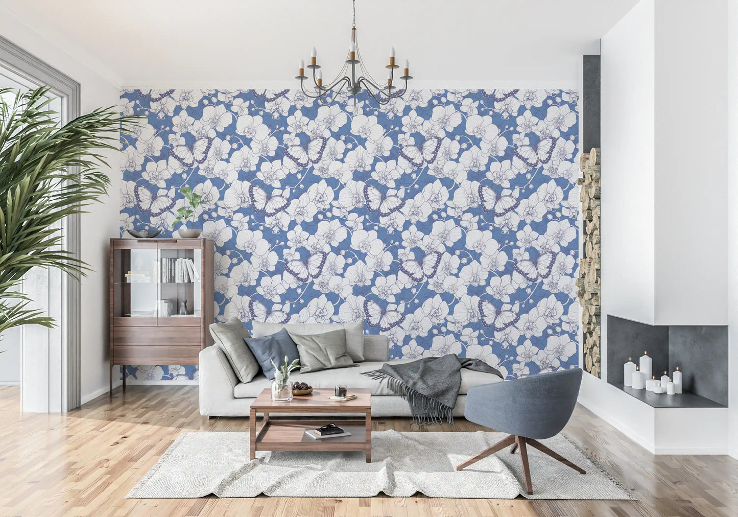 Botanical Orchid Garden with Butterflies Wallpaper⁠