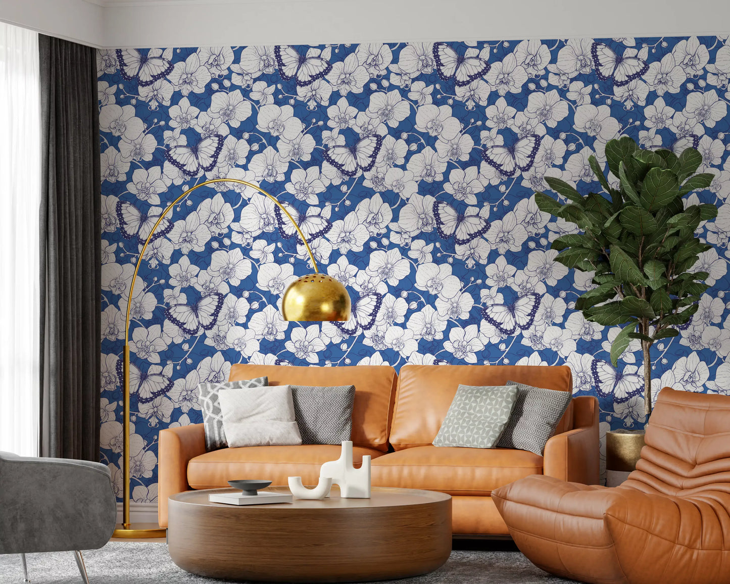 Botanical Orchid Garden with Butterflies Wallpaper⁠