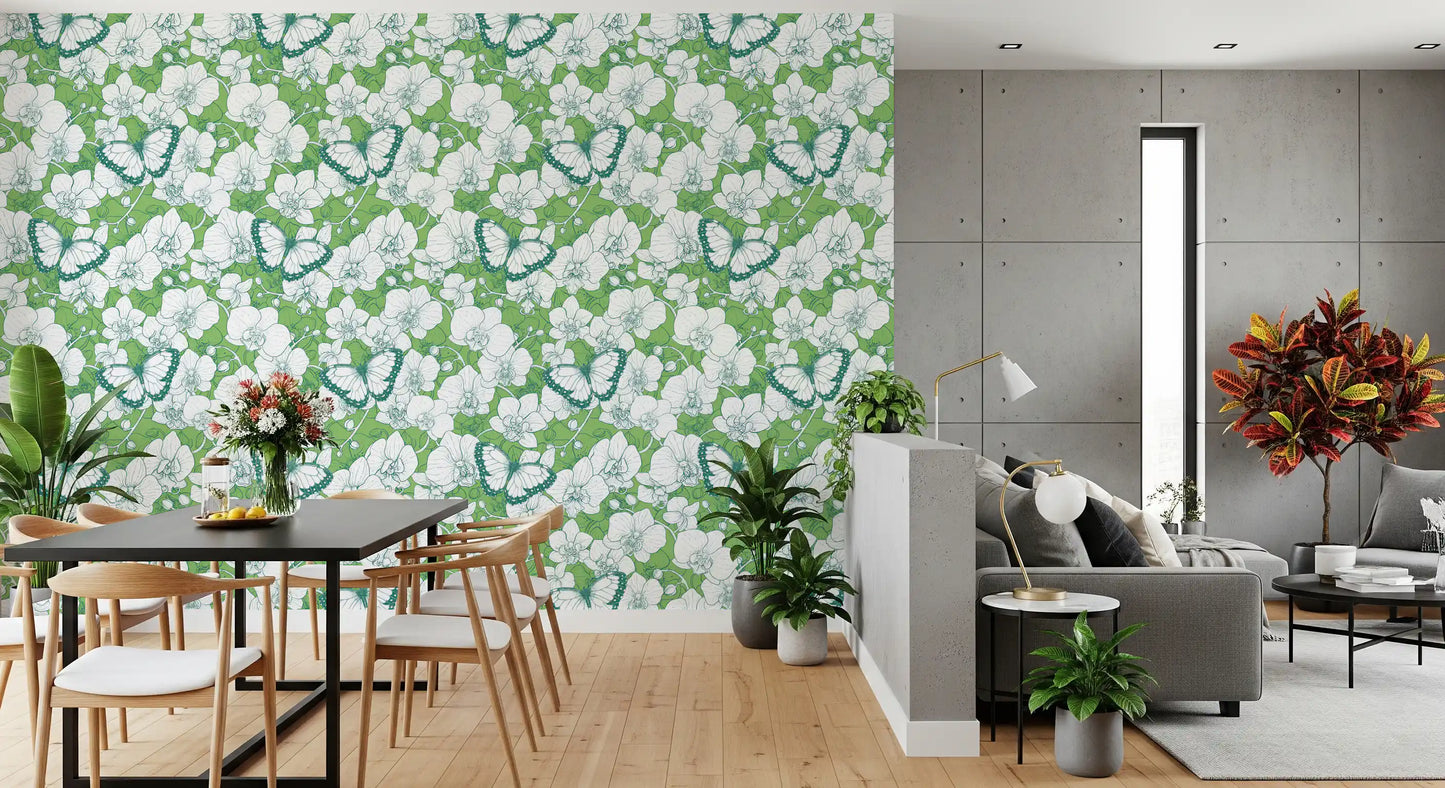 Botanical Orchid Garden with Butterflies 2 Wallpaper⁠