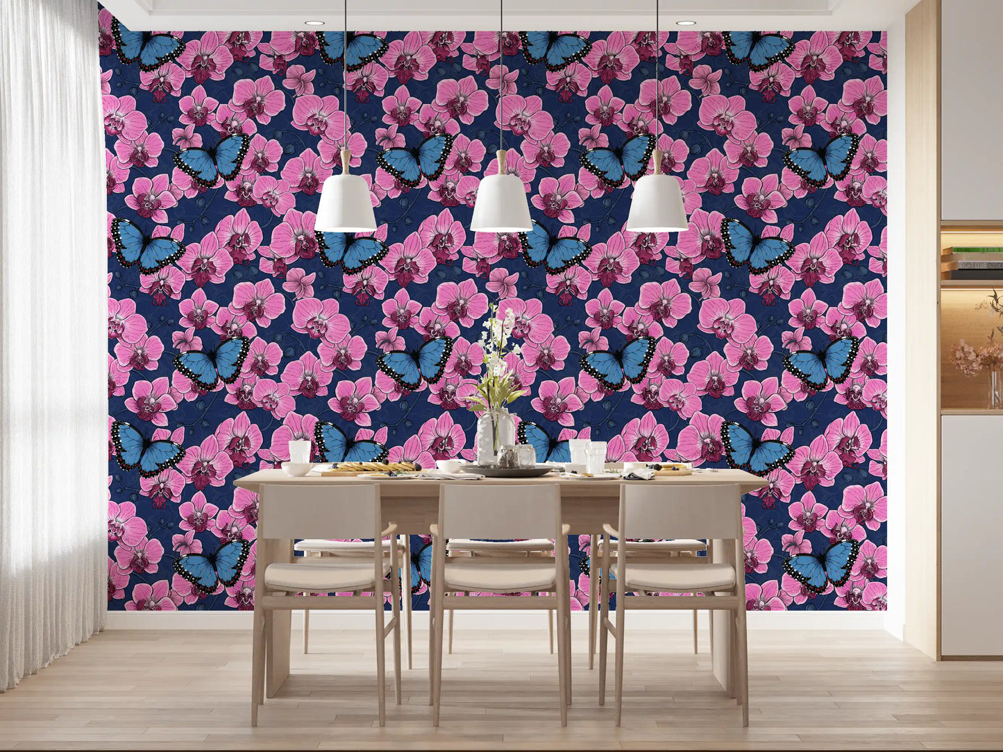 Botanical Orchid Garden with Butterflies 3 Wallpaper⁠