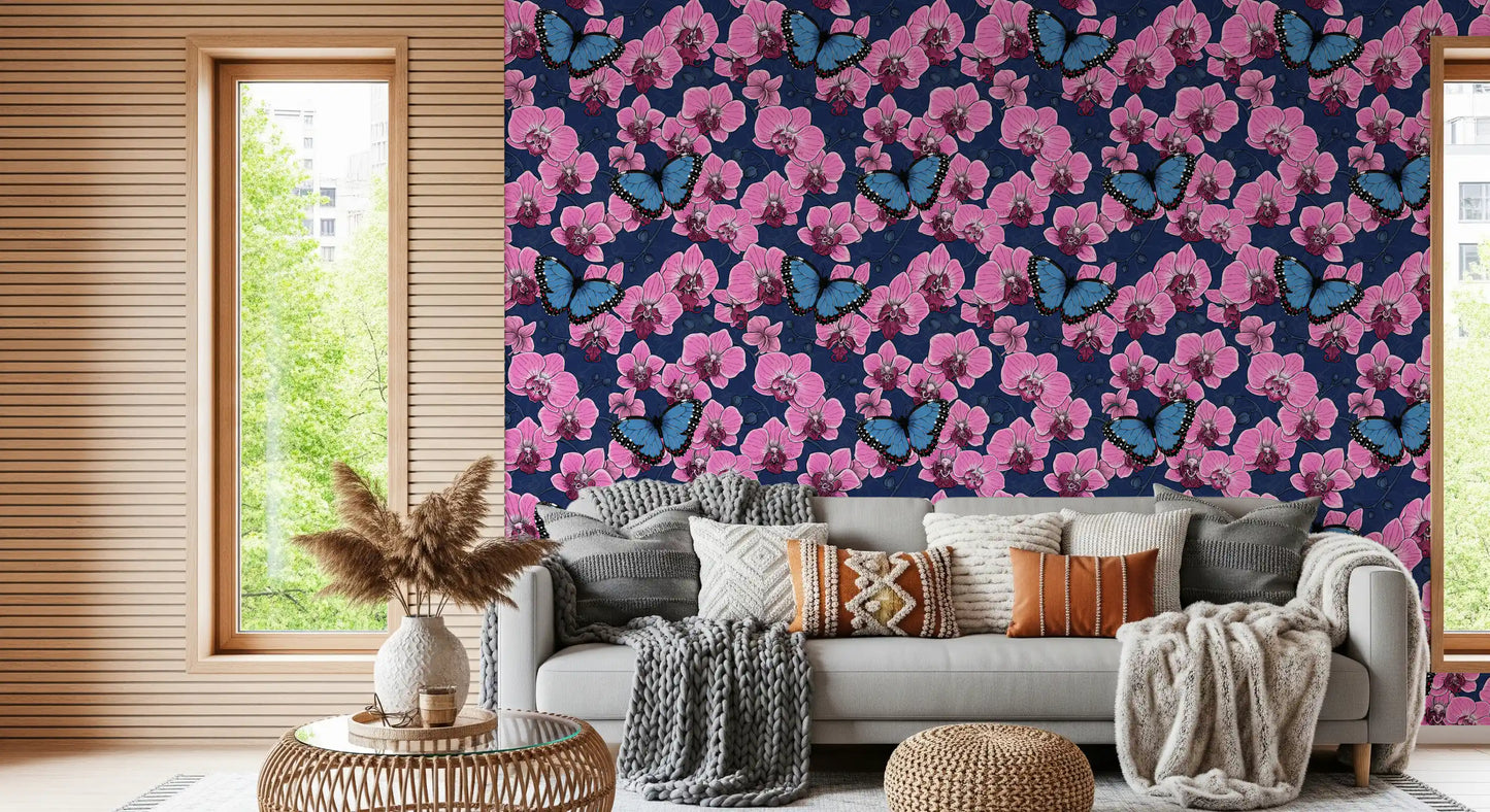 Botanical Orchid Garden with Butterflies 3 Wallpaper⁠