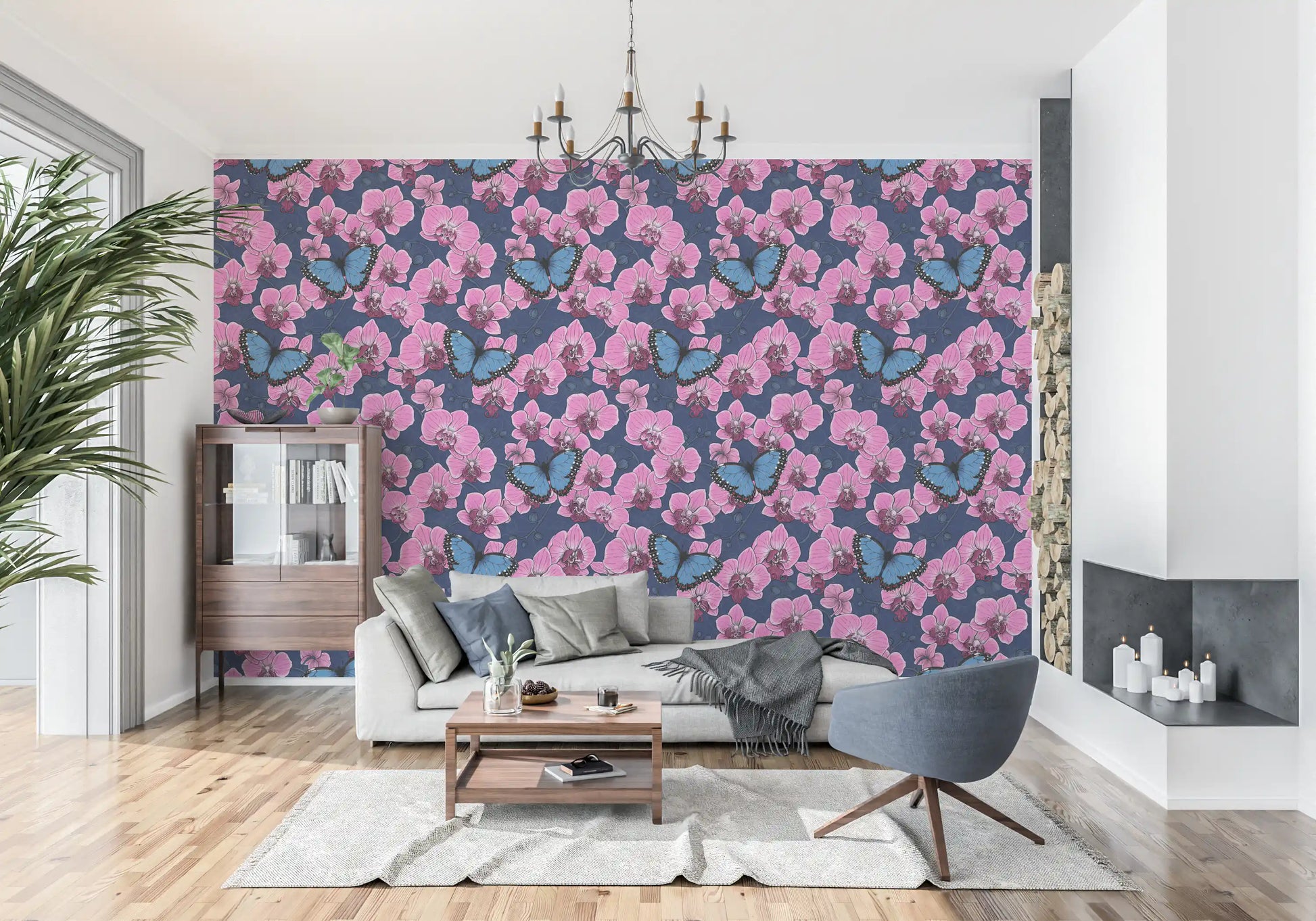 Botanical Orchid Garden with Butterflies 3 Wallpaper⁠