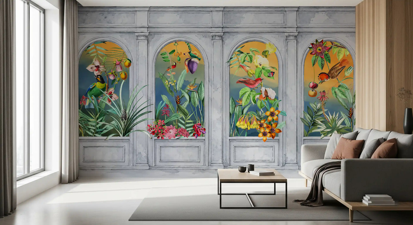 Vintage Tropical Colonnade Mural Wall Mural
