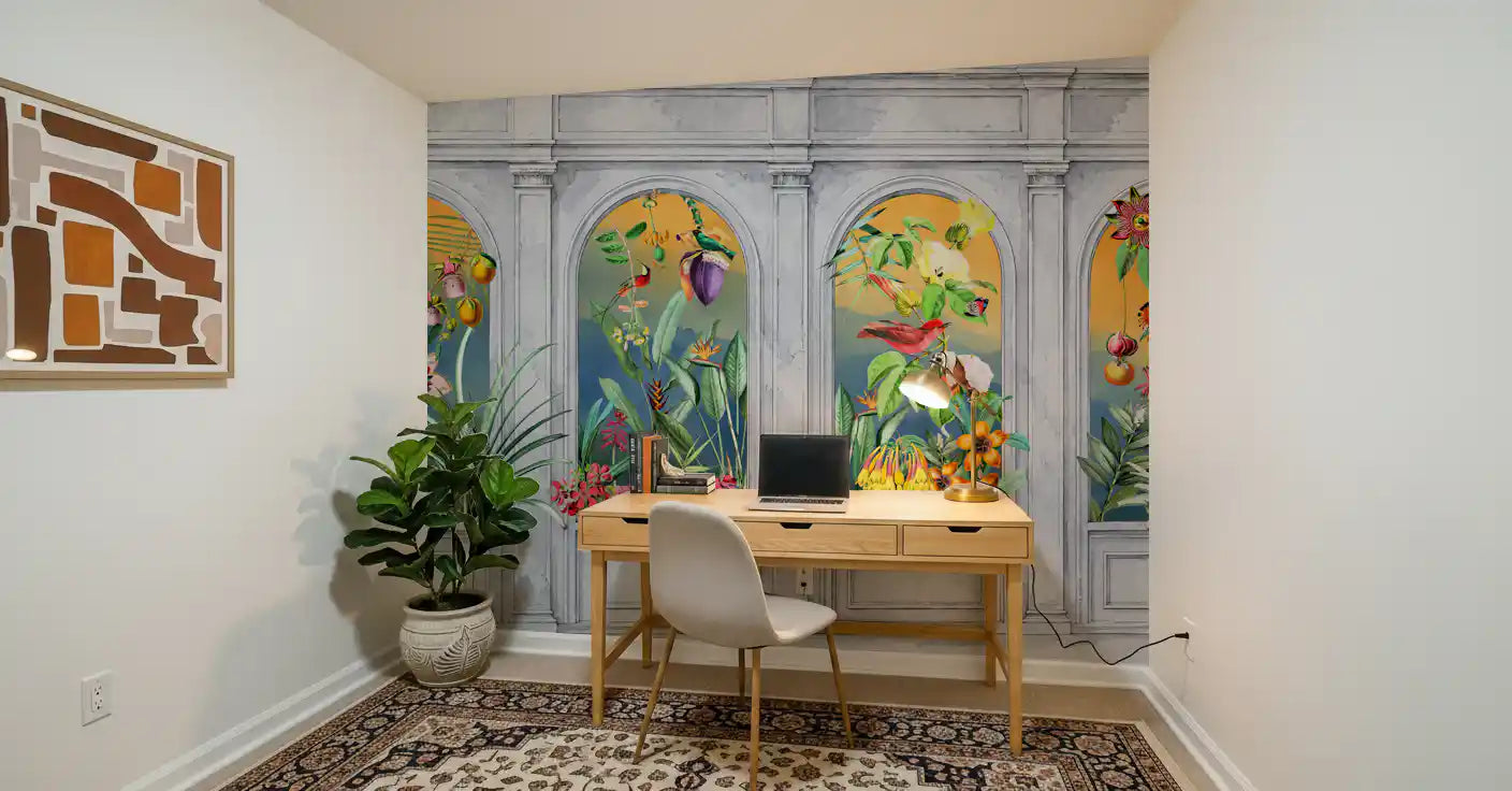 Vintage Tropical Colonnade Mural Wall Mural
