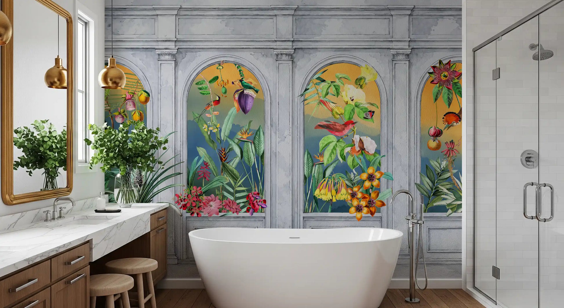 Vintage Tropical Colonnade Mural Wall Mural