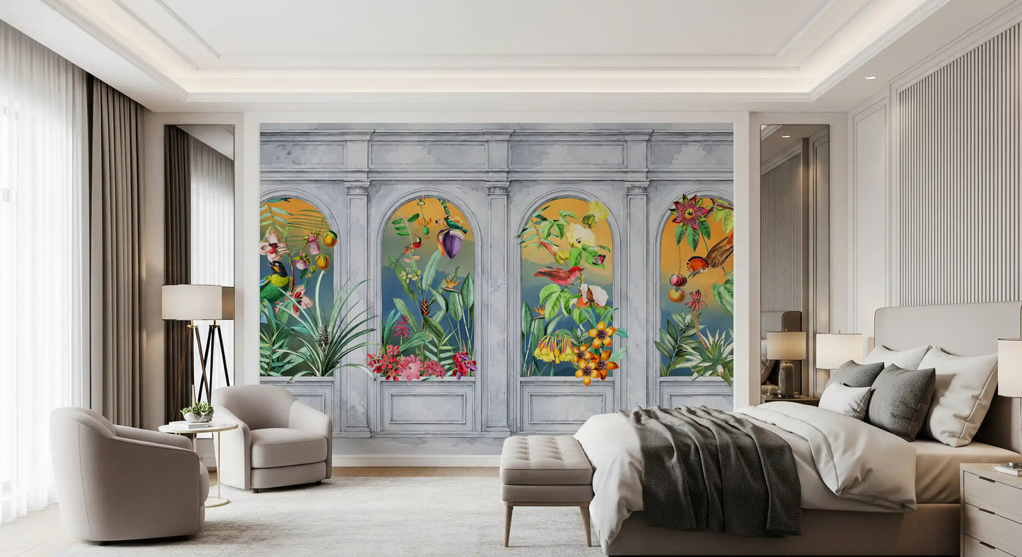 Vintage Tropical Colonnade Mural Wall Mural