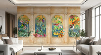 Vintage Archway Tropical Birds Mural Wall Mural
