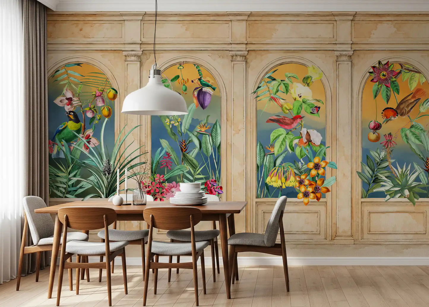 Vintage Archway Tropical Birds Mural Wall Mural