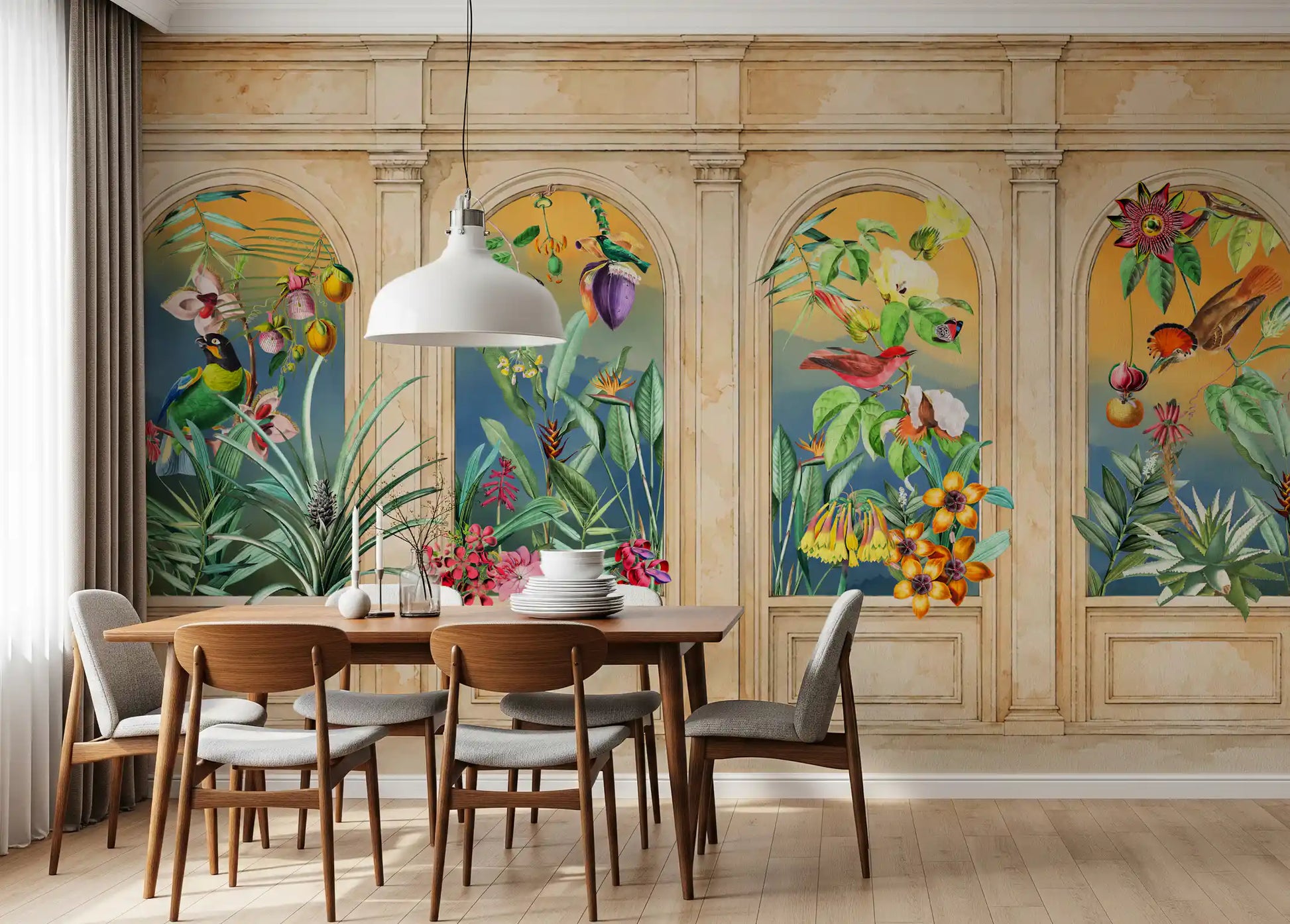 Vintage Archway Tropical Birds Mural Wall Mural