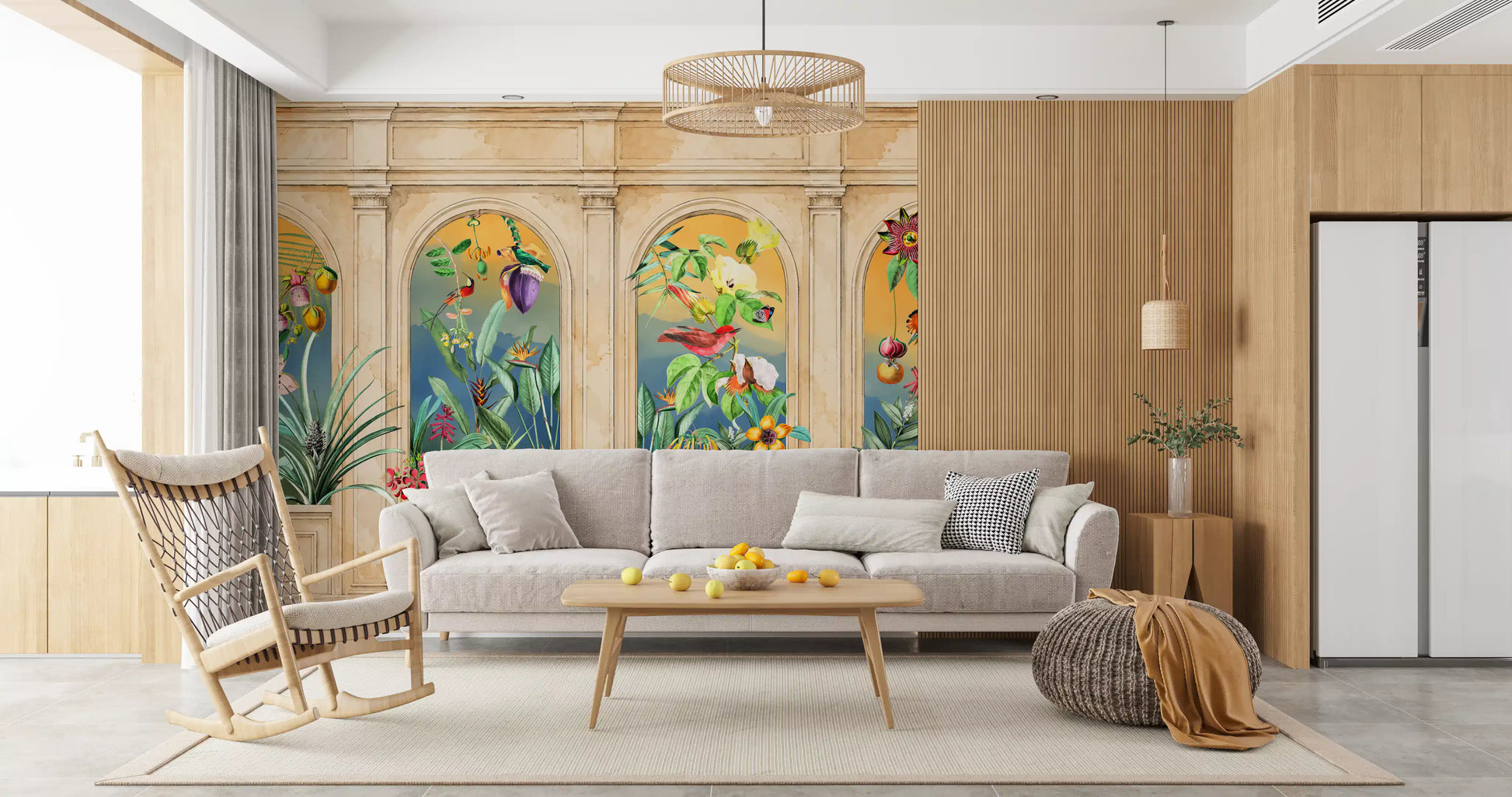 Vintage Archway Tropical Birds Mural Wall Mural